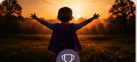 A child standing in a field at sunset.